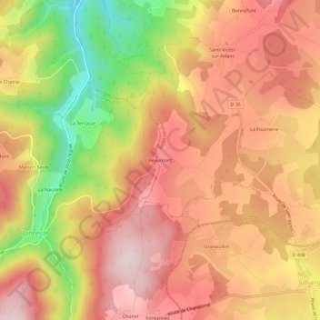 Carte topographique Beaumont, altitude, relief