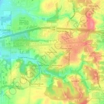 Carte topographique Alpine Hills, altitude, relief