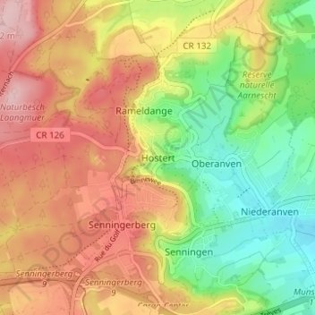 Carte topographique Hostert, altitude, relief