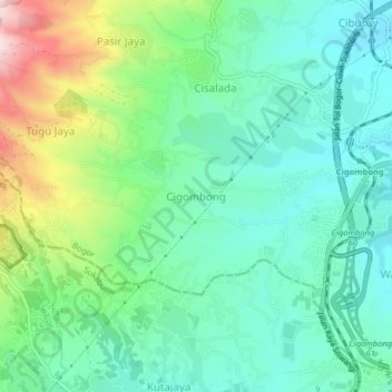 Carte topographique Cigombong, altitude, relief