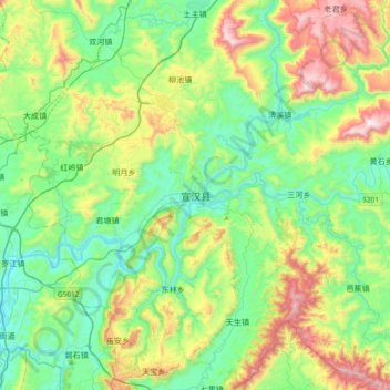 Carte topographique 宣汉县, altitude, relief