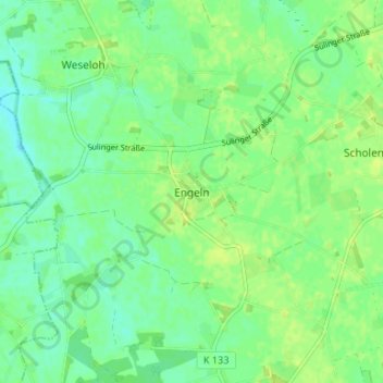 Carte topographique Engeln, altitude, relief