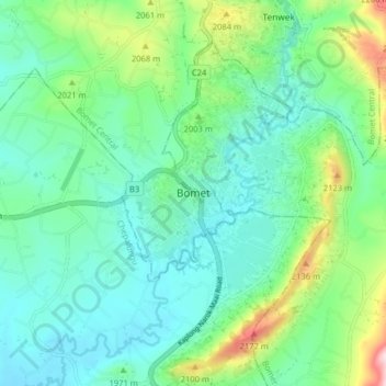 Carte topographique Bomet, altitude, relief