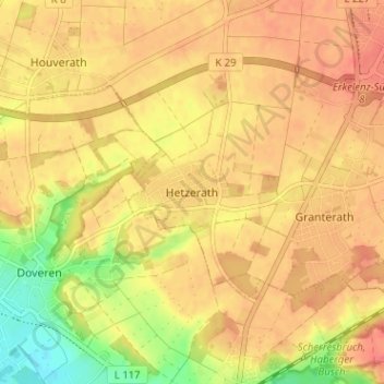 Carte topographique Hetzerath, altitude, relief