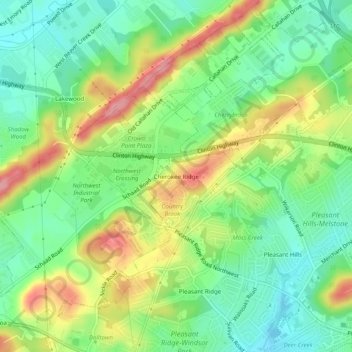 Carte topographique Cherokee Ridge, altitude, relief