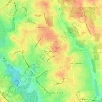 Carte topographique Burnham Woods, altitude, relief