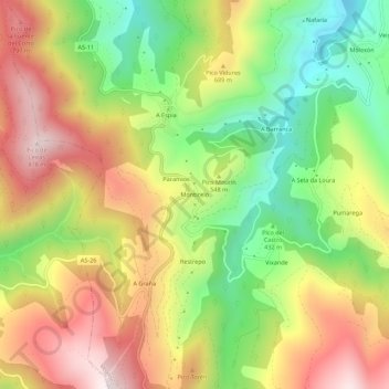 Carte topographique Monticelo, altitude, relief