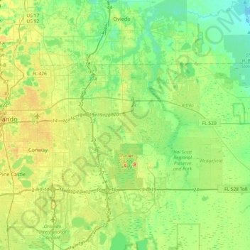 Carte topographique Alafaya, altitude, relief