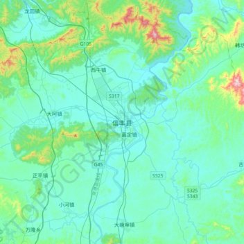 Carte topographique 信丰县, altitude, relief