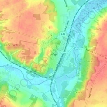 Carte topographique Langå, altitude, relief
