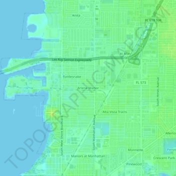 Carte topographique Arlene Manor, altitude, relief