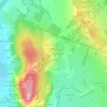 Carte topographique Les Boursis, altitude, relief
