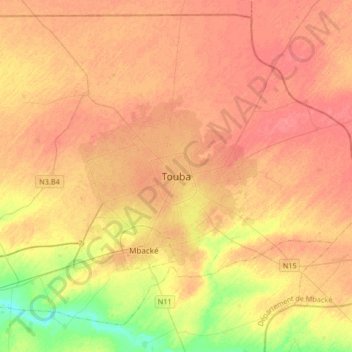 Carte topographique Touba, altitude, relief