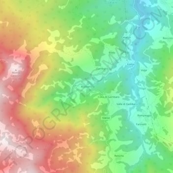 Carte topographique Molinello, altitude, relief