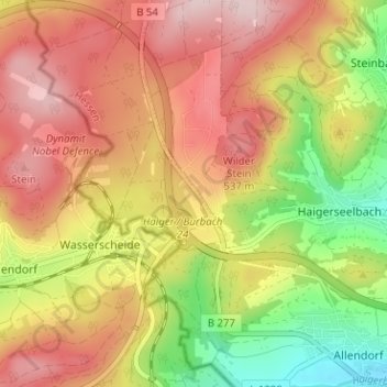 Carte topographique Kalteiche, altitude, relief