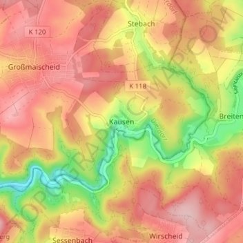 Carte topographique Kausen, altitude, relief