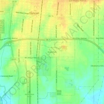 Carte topographique Dixie Park, altitude, relief