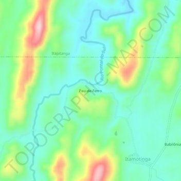 Carte topographique Pau-de-Ferro, altitude, relief