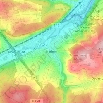 Carte topographique Niefern, altitude, relief