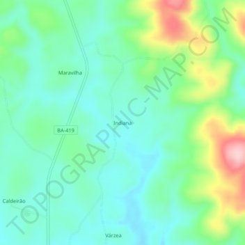 Carte topographique Indiana, altitude, relief