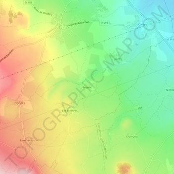 Carte topographique Augeac, altitude, relief