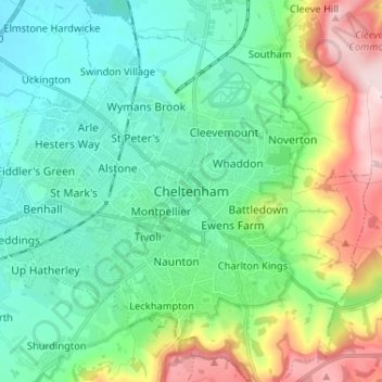Carte topographique Cheltenham, altitude, relief