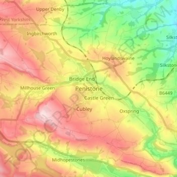 Carte topographique Penistone, altitude, relief