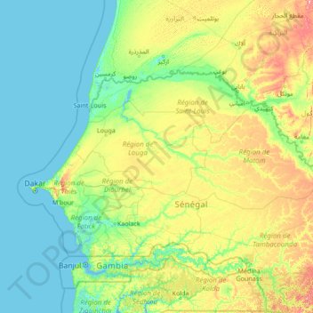 Carte topographique Louga, altitude, relief