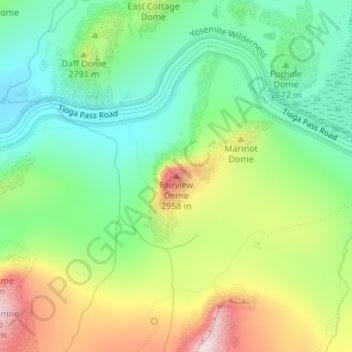 Carte topographique Fairview Dome, altitude, relief