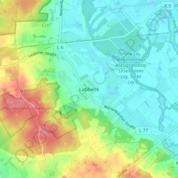 Carte topographique Labbeck, altitude, relief