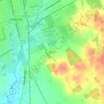 Carte topographique Oak Hill, altitude, relief