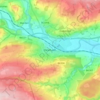 Carte topographique Hexham, altitude, relief