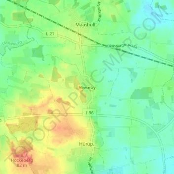 Carte topographique Weseby, altitude, relief