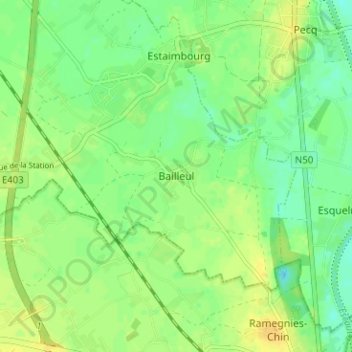 Carte topographique Bailleul, altitude, relief