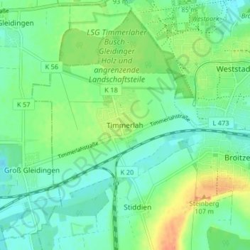 Carte topographique Timmerlah, altitude, relief
