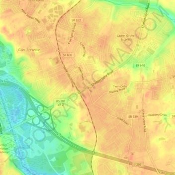 Carte topographique Atlee, altitude, relief