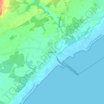 Carte topographique Voerså, altitude, relief