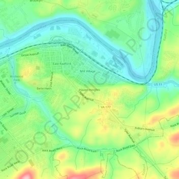 Carte topographique Haven Heights, altitude, relief