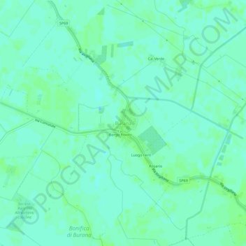 Carte topographique Burana, altitude, relief