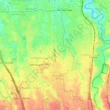 Carte topographique Kencana, altitude, relief