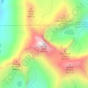 Carte topographique Longs Peak, altitude, relief
