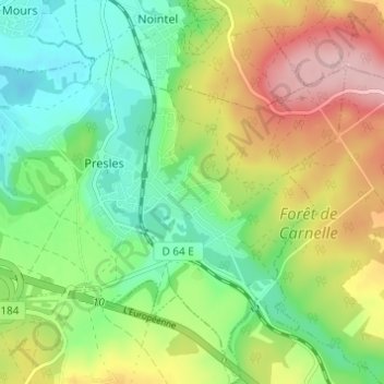 Carte topographique Courcelles, altitude, relief