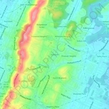 Carte topographique Eastdale, altitude, relief