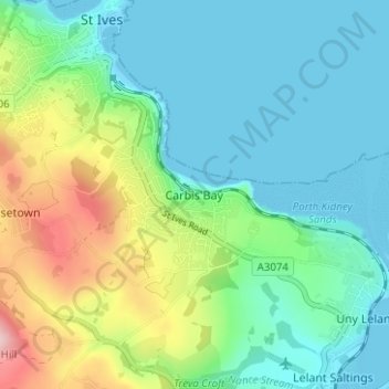 Carte topographique Carbis Bay, altitude, relief