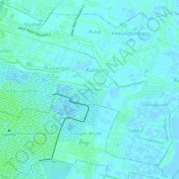 Carte topographique Gempolsari, altitude, relief