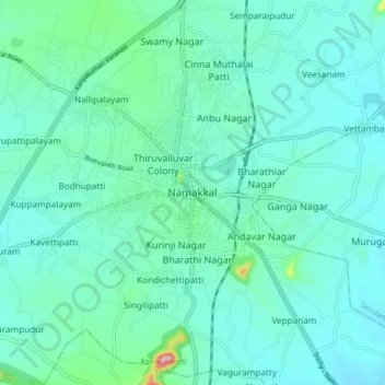 Carte topographique Namakkal, altitude, relief