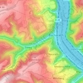 Carte topographique Nauheim, altitude, relief
