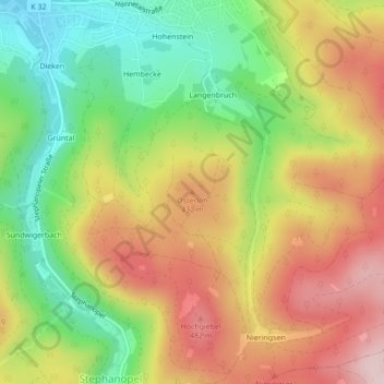 Carte topographique Osterloh, altitude, relief