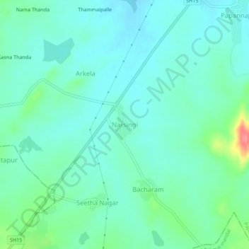 Carte topographique Narsingi, altitude, relief