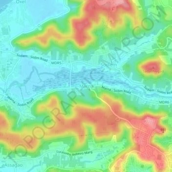 Carte topographique Marna, altitude, relief